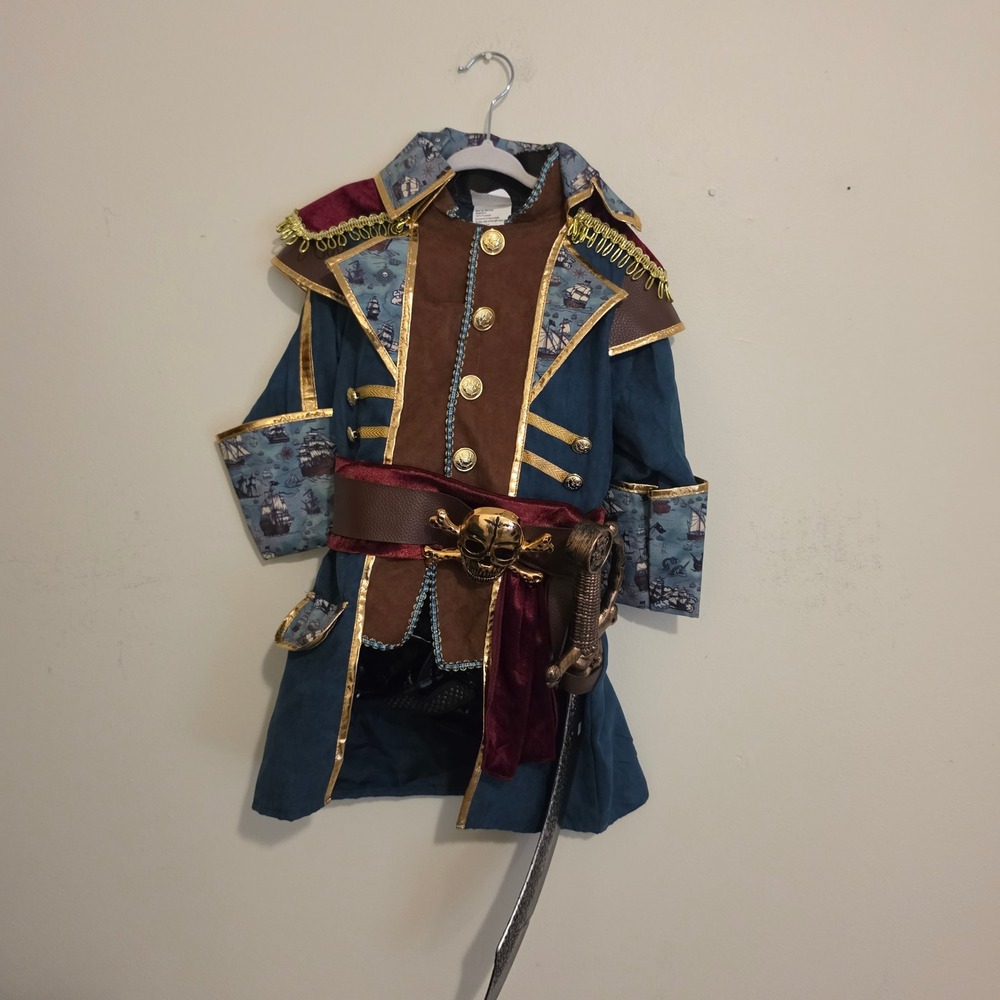 Teetot Pirate Costume Child Size 3-4 Blue Brown 5-Piece Set with Sword & Hat